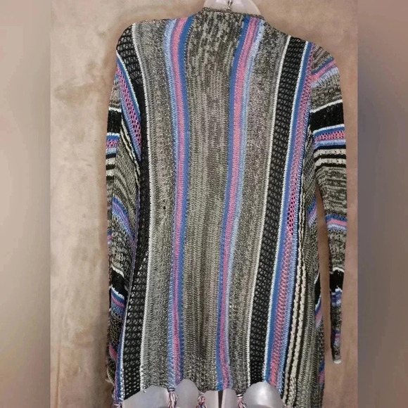 ALLISON BRITTNEY Western Whimsigoth multicolor open‎ knit Shall Duster & fringe - Picture 5 of 6